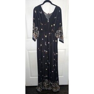 East Adeline Floral Black Maxi Dress 2X Bohemian Fairy Bohochic
